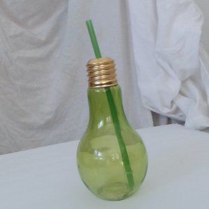 Glass Light Bulb Bottle Tumbler - Green NEW - 7 in X 3 in